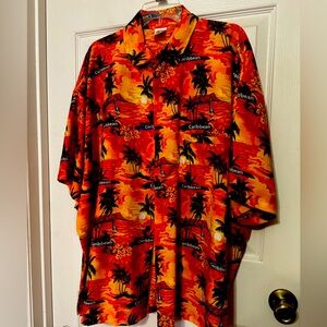 Cruise shirt. Button down with front pocket. Orange Caribbean. Made by Rima.